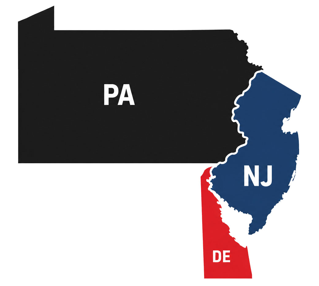 PA, NJ and DE service area map